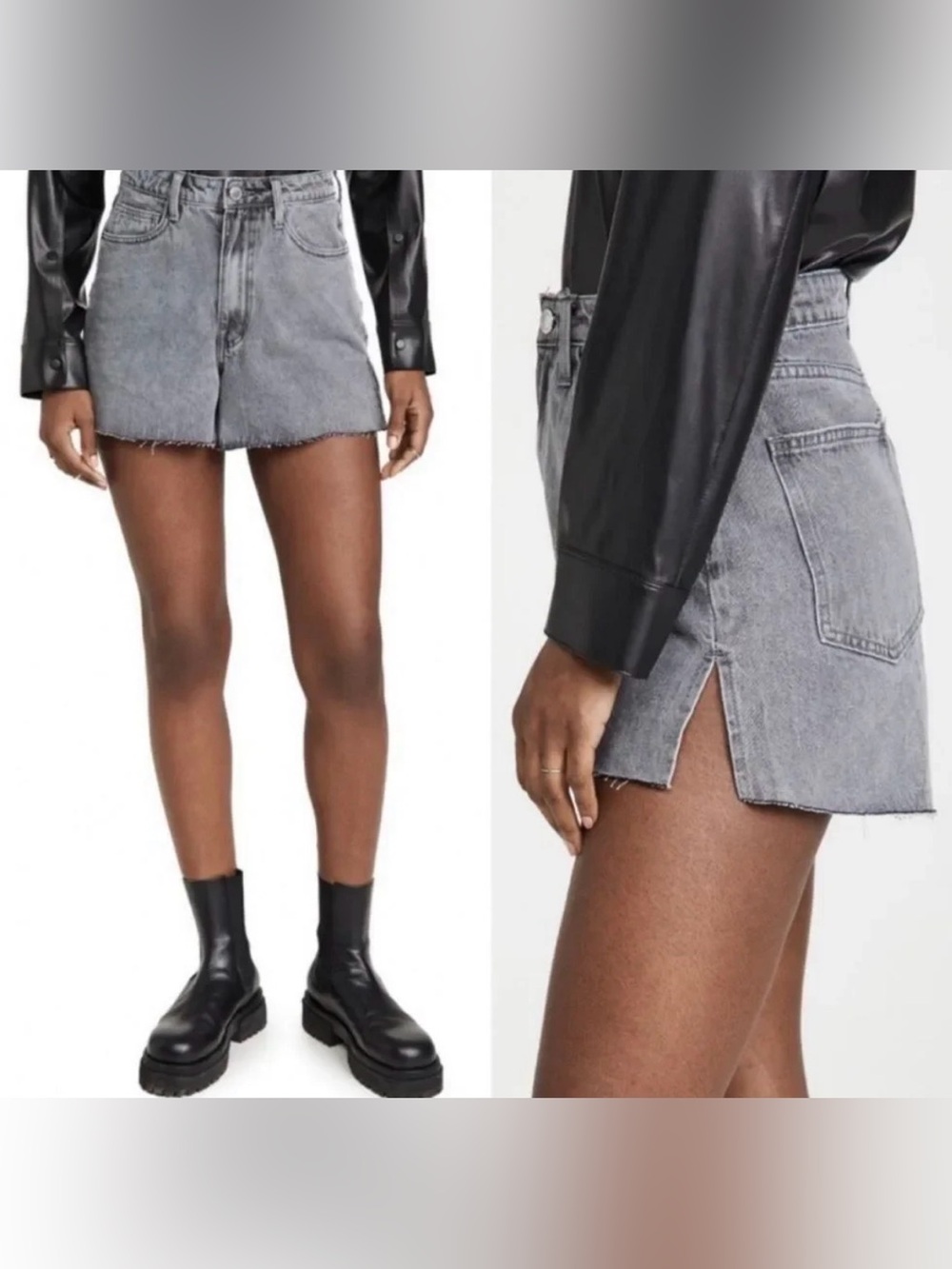 NWT WeWoreWhat The Boyfriend High-Rise Denim Shorts in Washed Grey